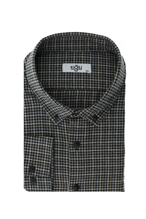 Black Plus Size Long Sleeve Plaid Cotton Easy-Iron Button-Down Collar Lumberjack Shirt