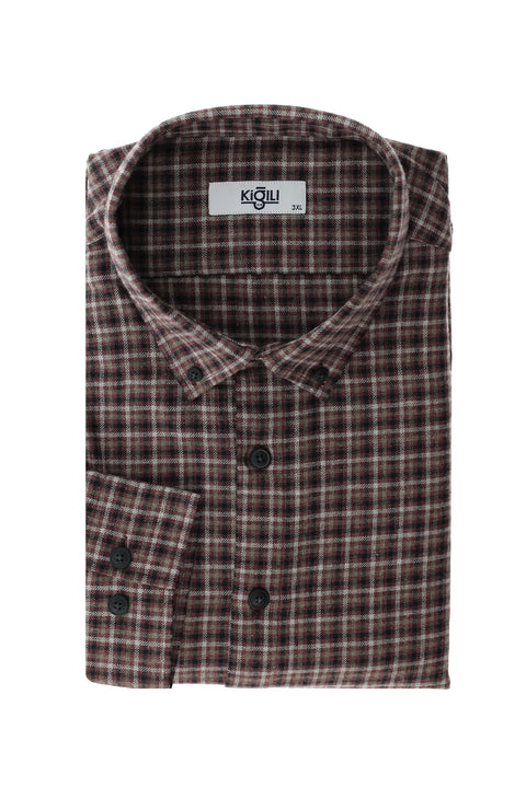 Light Burgundy Plus Size Long Sleeve Plaid Cotton Easy-Iron Button-Down Collar Lumberjack Shirt