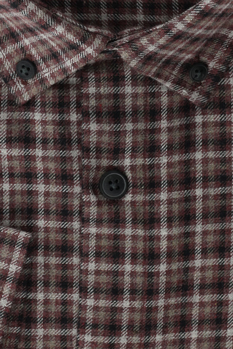 Light Burgundy Plus Size Long Sleeve Plaid Cotton Easy-Iron Button-Down Collar Lumberjack Shirt