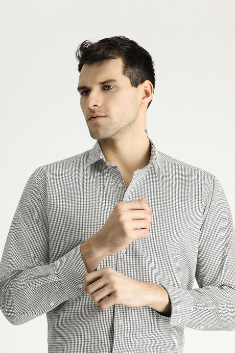 White Long Sleeve Regular Fit Lumberjack Plaid Cotton Easy-Iron Shirt
