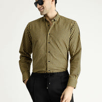 Mustard Yellow Long Sleeve Regular Fit Lumberjack Plaid Cotton Easy-Iron Button-Down Collar Shirt