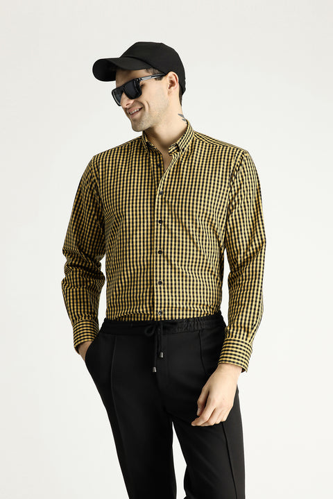 Mustard Yellow Long Sleeve Regular Fit Lumberjack Plaid Cotton Easy-Iron Button-Down Collar Shirt