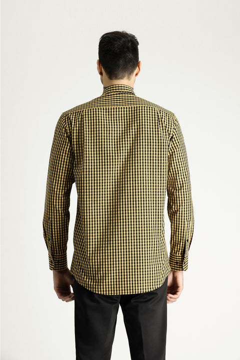 Mustard Yellow Long Sleeve Regular Fit Lumberjack Plaid Cotton Easy-Iron Button-Down Collar Shirt