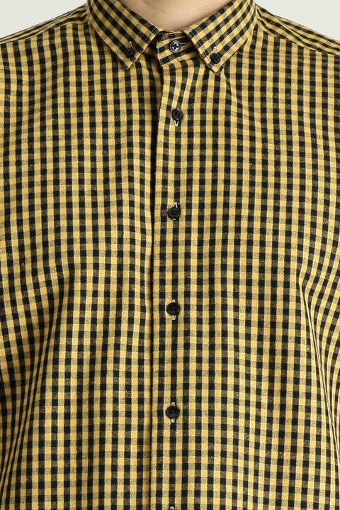 Mustard Yellow Long Sleeve Regular Fit Lumberjack Plaid Cotton Easy-Iron Button-Down Collar Shirt