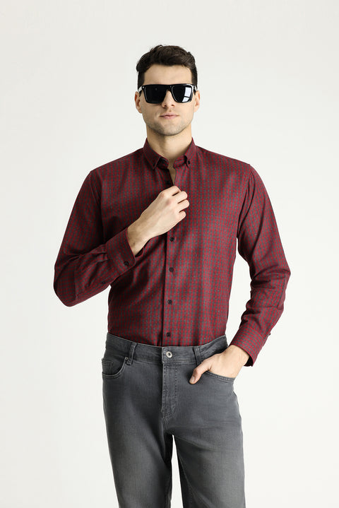 Light Burgundy Long Sleeve Regular Fit Lumberjack Plaid Cotton Easy-Iron Button-Down Shirt