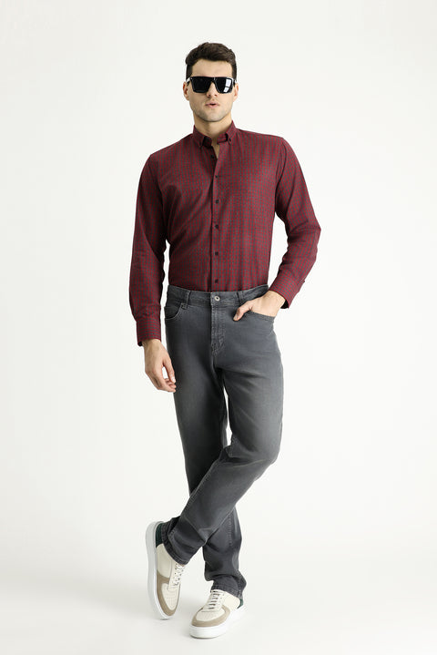 Light Burgundy Long Sleeve Regular Fit Lumberjack Plaid Cotton Easy-Iron Button-Down Shirt