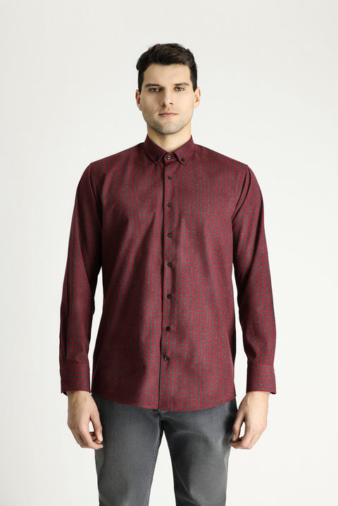 Light Burgundy Long Sleeve Regular Fit Lumberjack Plaid Cotton Easy-Iron Button-Down Shirt