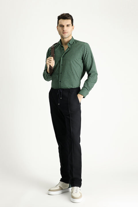 Dark Green Long Sleeve Regular Fit Lumberjack Plaid Cotton Easy-Iron Button-Down Shirt