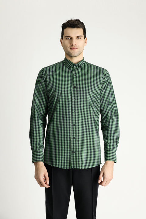 Dark Green Long Sleeve Regular Fit Lumberjack Plaid Cotton Easy-Iron Button-Down Shirt