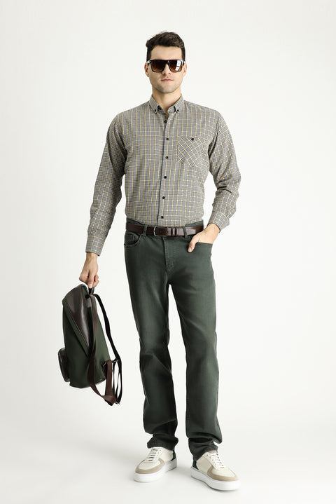 Medium Beige Long Sleeve Regular Fit Lumberjack Plaid Cotton Easy-Iron Shirt