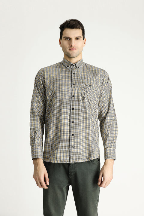 Medium Beige Long Sleeve Regular Fit Lumberjack Plaid Cotton Easy-Iron Shirt