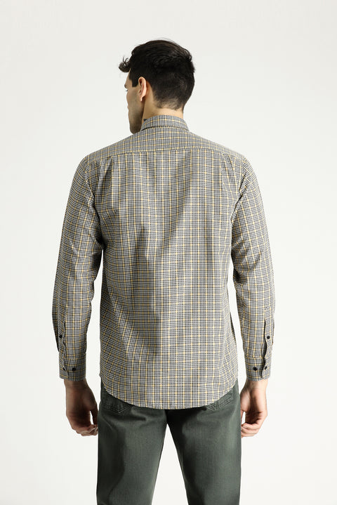 Medium Beige Long Sleeve Regular Fit Lumberjack Plaid Cotton Easy-Iron Shirt