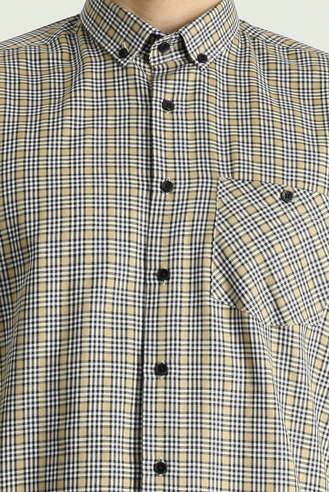 Medium Beige Long Sleeve Regular Fit Lumberjack Plaid Cotton Easy-Iron Shirt