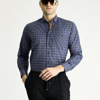 Mid Grey Long Sleeve Regular Fit Button-Down Collar Easy Iron Plaid Cotton Shirt