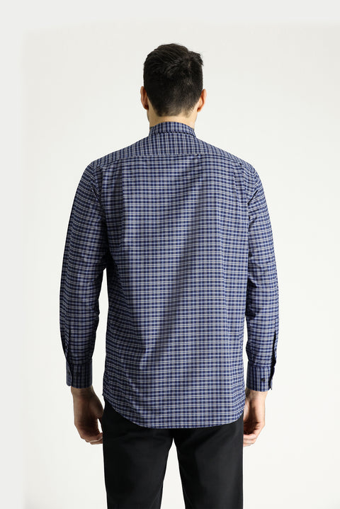 Mid Grey Long Sleeve Regular Fit Button-Down Collar Easy Iron Plaid Cotton Shirt