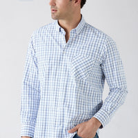 Light Blue Long Sleeve Regular Fit Button-Down Collar Easy Iron Plaid Shirt