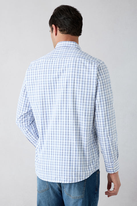 Light Blue Long Sleeve Regular Fit Button-Down Collar Easy Iron Plaid Shirt
