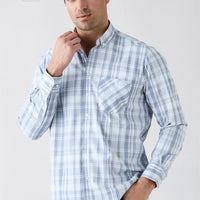 Mid-Navy Long Sleeve Regular Fit Button-Down Collar Easy Iron Plaid Cotton Shirt