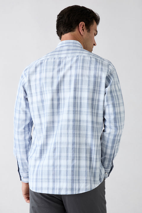 Mid-Navy Long Sleeve Regular Fit Button-Down Collar Easy Iron Plaid Cotton Shirt