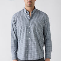 Dark Navy Long Sleeve Regular Fit Button-Down Collar Easy Iron Plaid Shirt