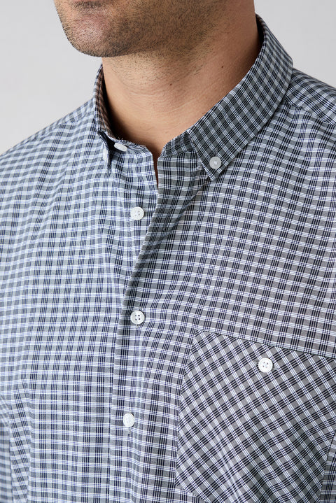 Dark Navy Long Sleeve Regular Fit Button-Down Collar Easy Iron Plaid Shirt