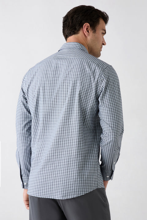 Dark Navy Long Sleeve Regular Fit Button-Down Collar Easy Iron Plaid Shirt