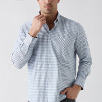 Navy Long Sleeve Regular Fit Button-Down Collar Cotton Easy Iron Plaid Shirt