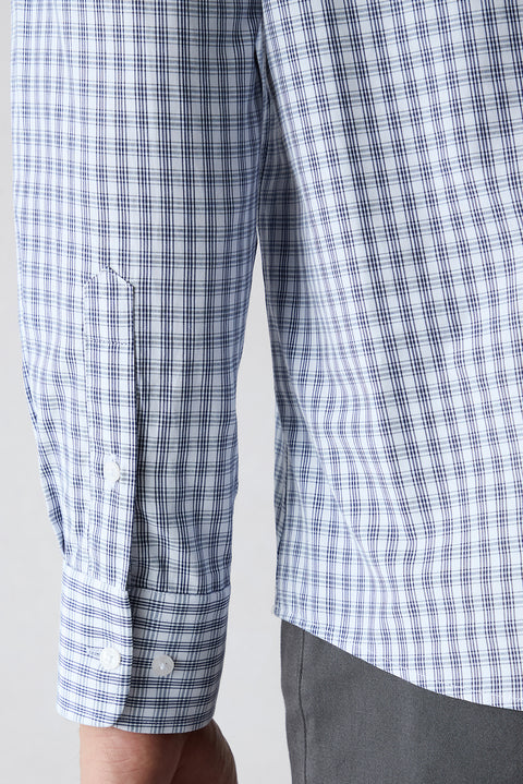 Navy Long Sleeve Regular Fit Button-Down Collar Cotton Easy Iron Plaid Shirt