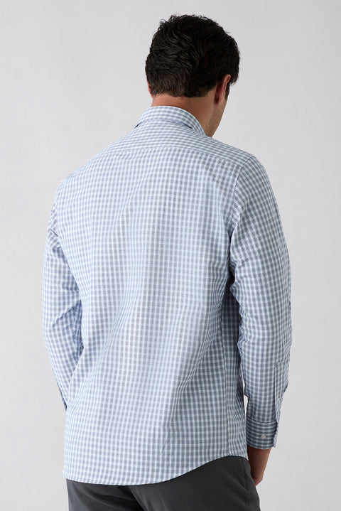 Navy Long Sleeve Regular Fit Button-Down Collar Cotton Easy Iron Plaid Shirt