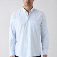 Light Blue Long Sleeve Regular Fit Button-Down Collar Cotton Easy-Iron Plaid Shirt