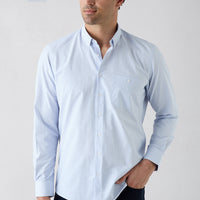 Aqua Blue Long Sleeve Regular Fit Button-Down Collar Cotton Easy Iron Plaid Shirt