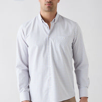 Cloud Blue Long Sleeve Regular Fit Button-Down Collar Cotton Easy-Iron Plaid Shirt