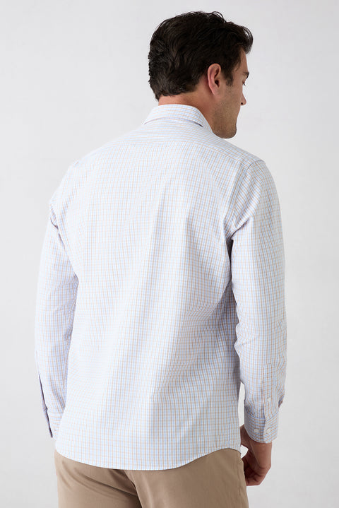 Cloud Blue Long Sleeve Regular Fit Button-Down Collar Cotton Easy-Iron Plaid Shirt