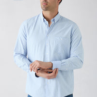 Dark Blue Long Sleeve Regular Fit Button-Down Collar Cotton Easy-Iron Plaid Shirt