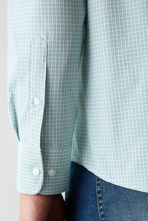 Mint Green Long Sleeve Regular Fit Button-Down Collar Cotton Easy Iron Plaid Shirt