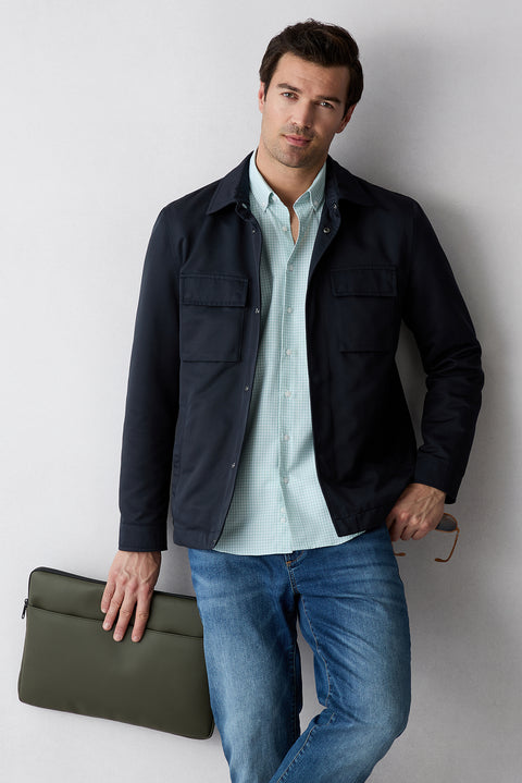 Mint Green Long Sleeve Regular Fit Button-Down Collar Cotton Easy Iron Plaid Shirt