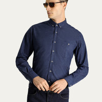 Medium Navy Long Sleeve Slim Fit Narrow Cut Lumberjack Sport Cotton Button-Down Collar Shirt