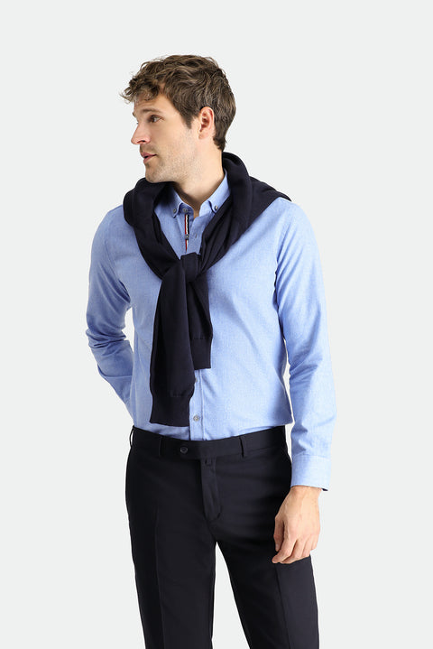 Aviator Blue Long Sleeve Slim Fit Narrow Cut Lumberjack Sport Cotton Button-Down Collar Shirt