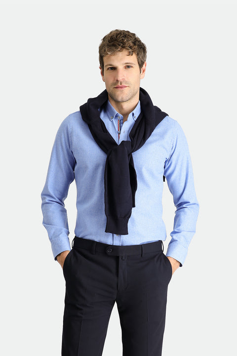 Aviator Blue Long Sleeve Slim Fit Narrow Cut Lumberjack Sport Cotton Button-Down Collar Shirt