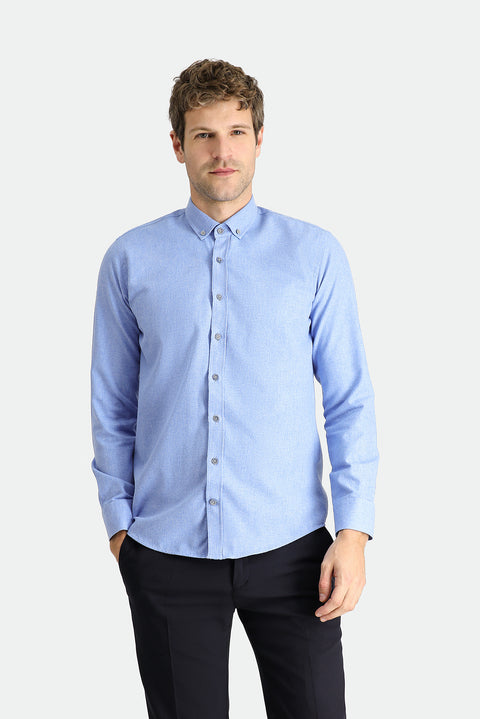 Aviator Blue Long Sleeve Slim Fit Narrow Cut Lumberjack Sport Cotton Button-Down Collar Shirt