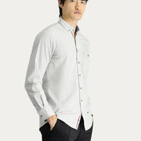 Cream Long Sleeve Slim Fit Narrow Cut Lumberjack Sport Cotton Button-Down Collar Shirt