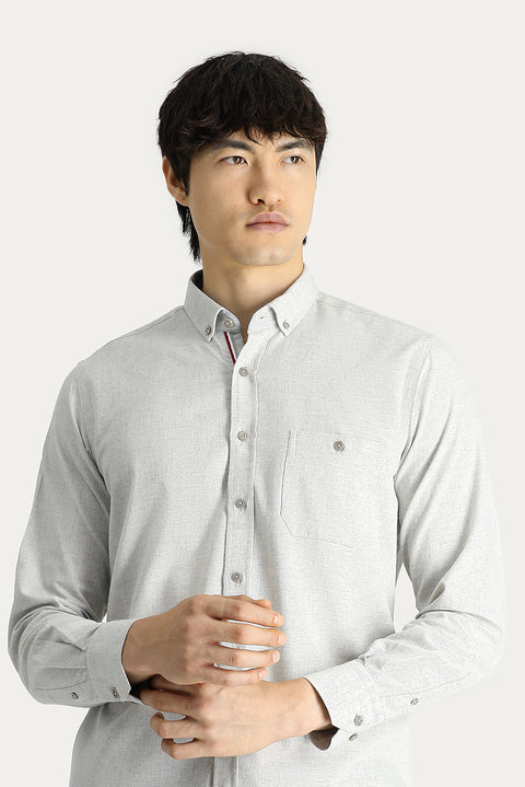 Cream Long Sleeve Slim Fit Narrow Cut Lumberjack Sport Cotton Button-Down Collar Shirt