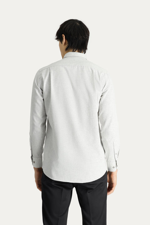 Cream Long Sleeve Slim Fit Narrow Cut Lumberjack Sport Cotton Button-Down Collar Shirt