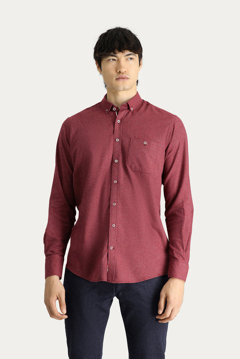 Light Burgundy Long Sleeve Slim Fit Narrow Cut Lumberjack Sport Cotton Button-Down Collar Shirt