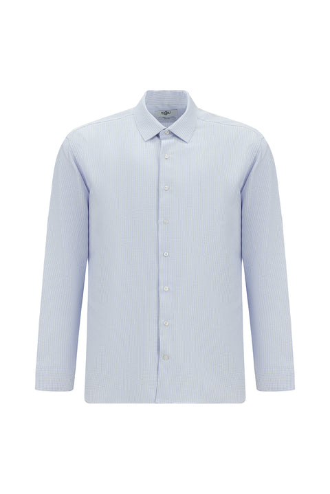 Light Blue Long Sleeve Slim Fit Narrow Cut Cotton Classic Patterned Shirt