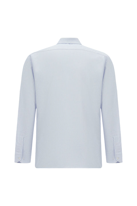 Light Blue Long Sleeve Slim Fit Narrow Cut Cotton Classic Patterned Shirt