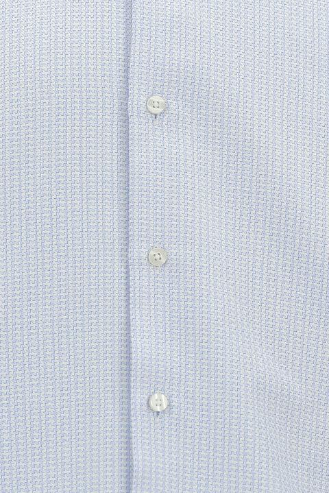 Light Blue Long Sleeve Slim Fit Narrow Cut Cotton Classic Patterned Shirt