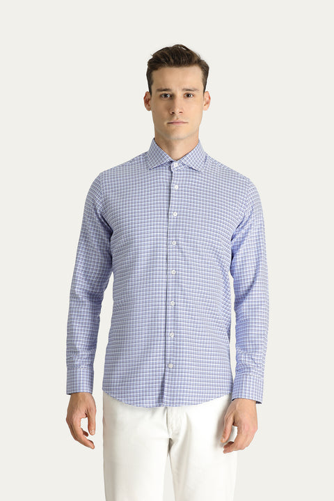Dark Blue Long Sleeve Slim Fit Patterned Cotton Shirt