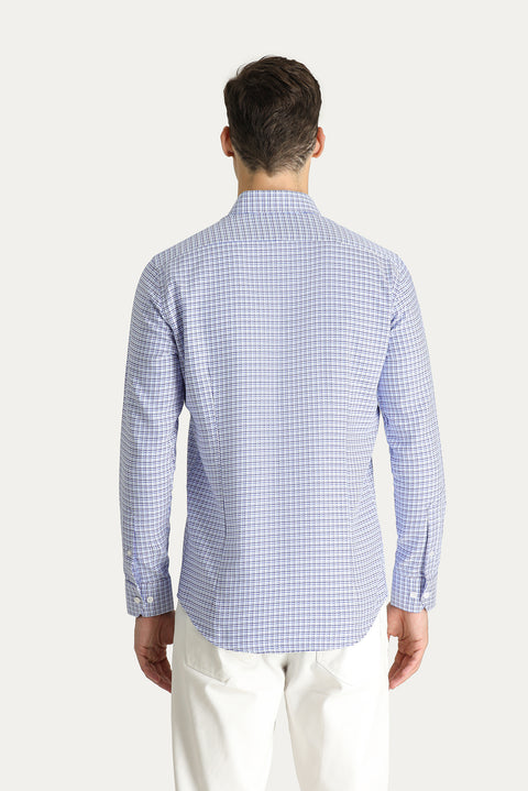 Dark Blue Long Sleeve Slim Fit Patterned Cotton Shirt