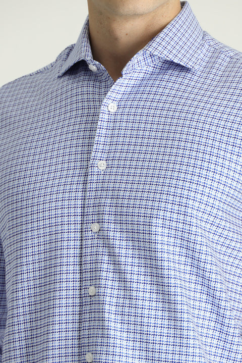 Dark Blue Long Sleeve Slim Fit Patterned Cotton Shirt